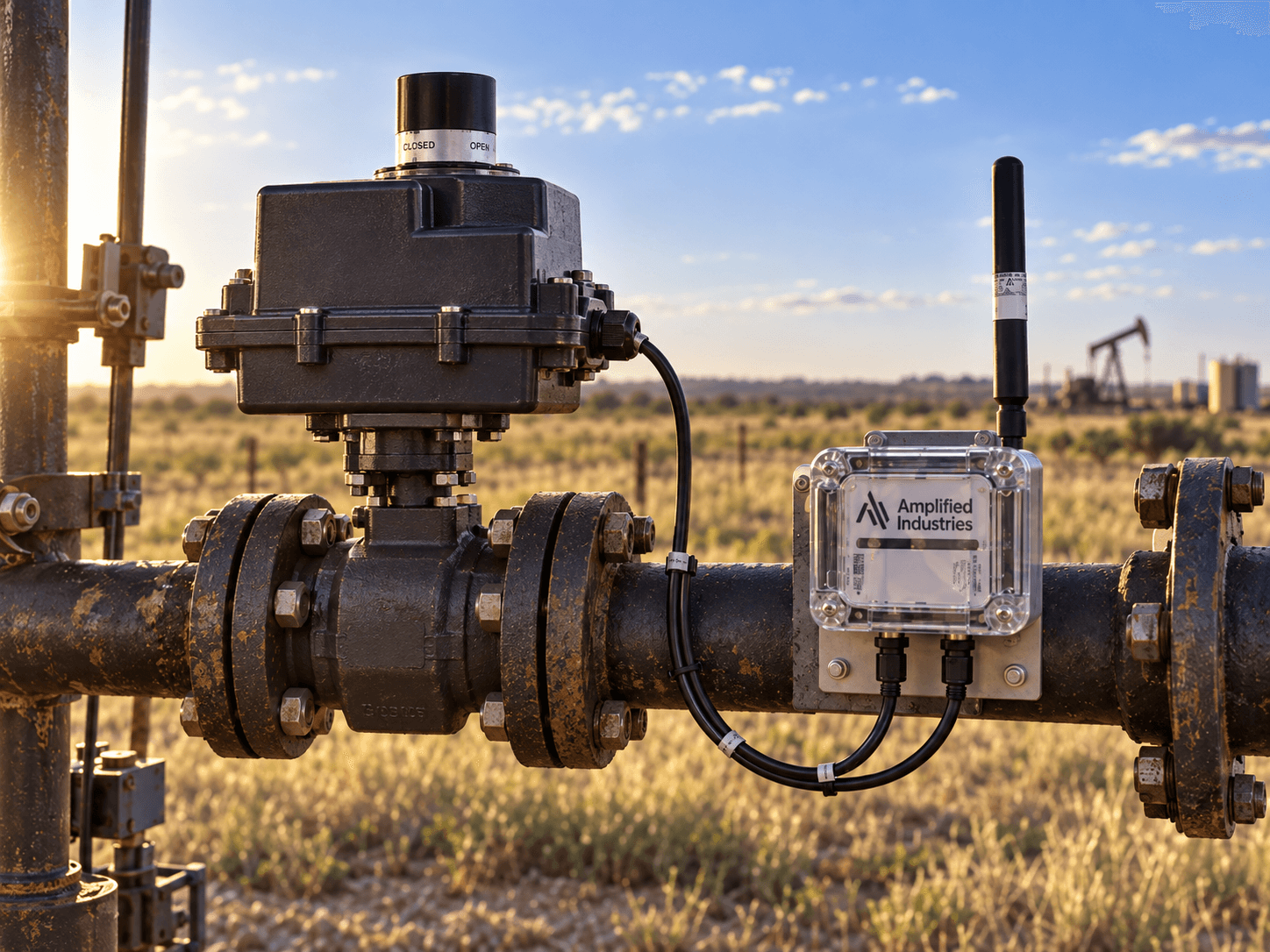 Illustration of an Amplified gateway connected to an electric motor-operated gas injection valve