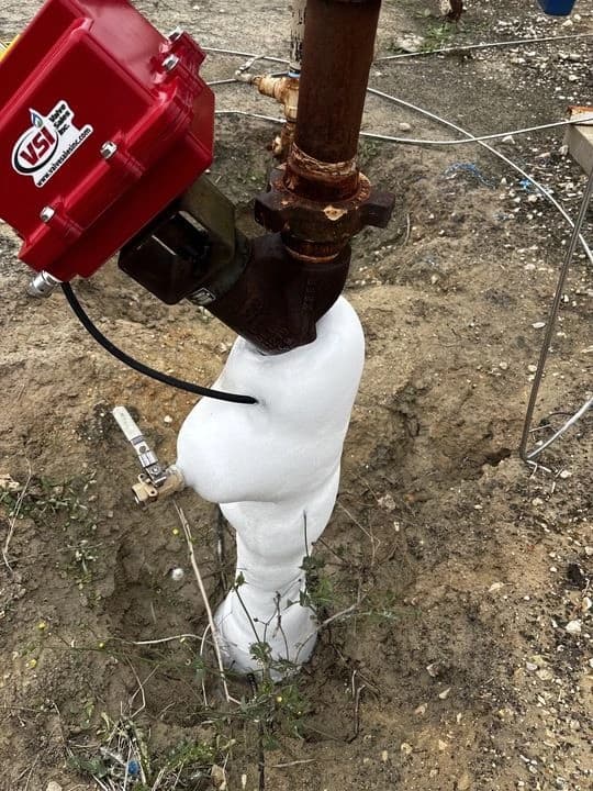 Ice buildup on an injection valve in the field