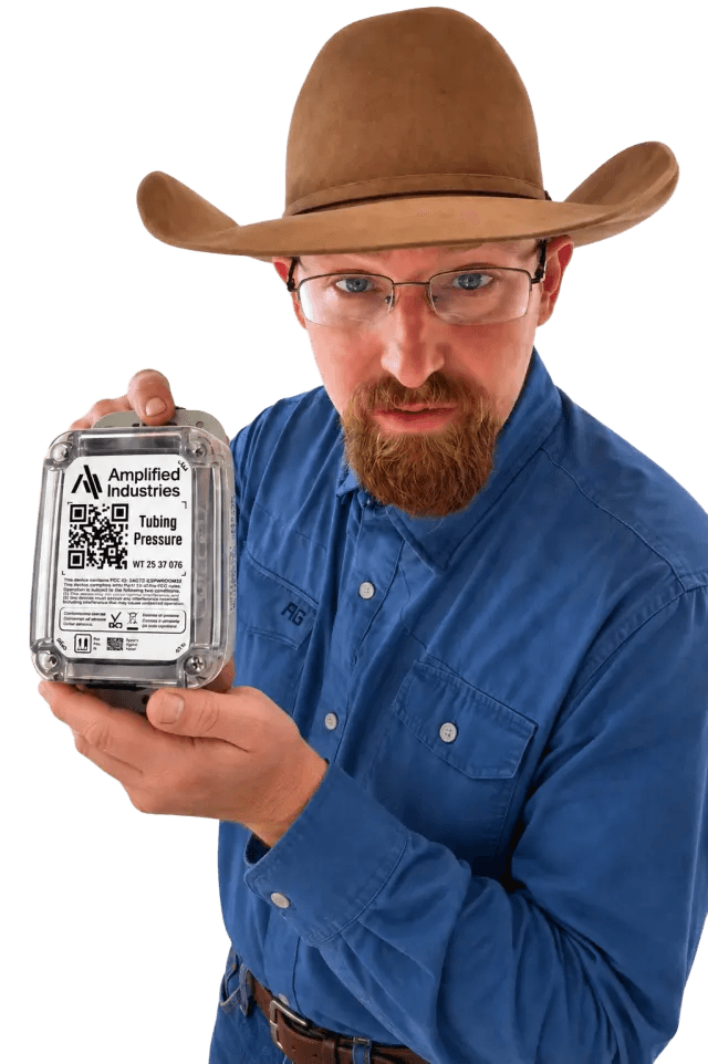 Reed Goodman holding his Amplified tubing pressure device